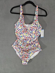 NWT Anne Cole Square Neck One Piece Swimsuit Size Large Multicolor Floral - Picture 1 of 8