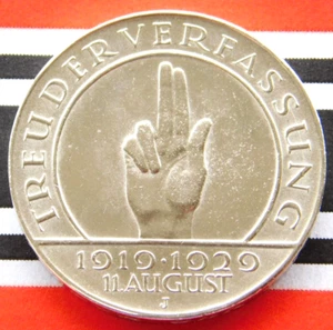 Moneda de plata alemana de 3 marcos Reichsmark 1929 J Hindenburg REPÚBLICA DE WEIMAR BONITA RARA - Imagen 1 de 4