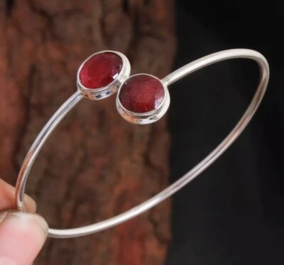 Beautifull Ruby Gemstone 925 Sterling Silver Handmade Bracelet Cuff RM-25 - Image 1 of 4