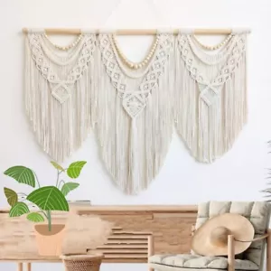 Large Macrame Boho Tapestry Wall Hanging Background Tassel Hand-Woven Home Decor - Picture 1 of 9