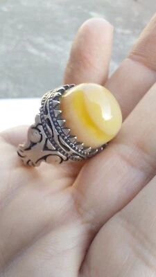 Anillo Sulimani Yemení Marrón Aqeeq Hígado Ágata Plata Sufí Chiíta Hombres خاتم عقيق Foto 1 de 4