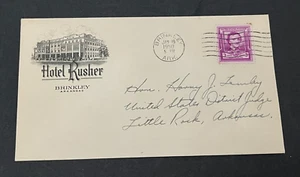 1950 BRINKLEY ARKANSAS HOTEL RUSHER AD COVER MACHINE CANCEL !! JUDGE LEMLEY HOPE - Picture 1 of 2