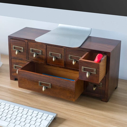 Traditional Medicine Cabinet Desktop RUSTIC Wooden Drawer Organizer Label Holder Cover