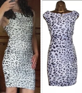 Lipsy Bodycon Dress 16 Grey White Black Textured Leopard Animal Party Evening - Picture 1 of 24