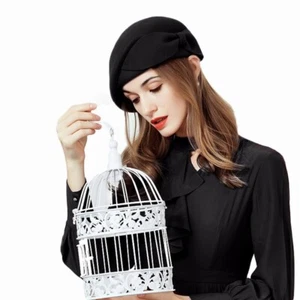 Women Wool Felt Pillbox Hats Black Fascinator Fedoras Bow Beret Church Hat 2022 - Picture 1 of 1