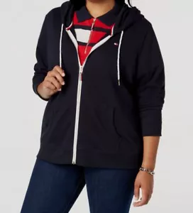Tommy Hilfiger Women's Blue Zip-Up Long Sleeve Hoodie Sweater Plus Size 1X - Picture 1 of 1