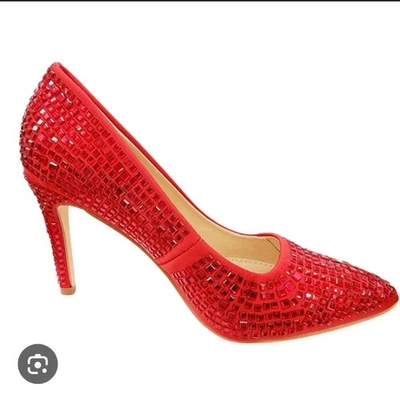 Lauren Lorraine Dazzle Shoes Womens Size 8 Red Heels Pumps Rhinestone Sparkle - Image 1 of 4