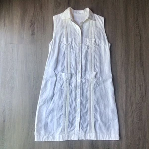 La Habana Miami Guayabera Shirt Dress Women’s M White Linen Pin Tuck Button Up - Picture 1 of 11
