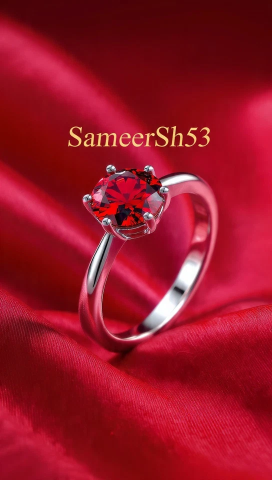 Anillo de plata de ley con diamantes rojos de corte redondo de 2 quilates | Con diseño Sameersh53 Foto 1 de 4