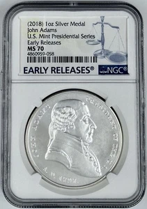 (2018) Silver Medal John Adams Presidential Series NGC MS70 Early Release - Picture 1 of 2