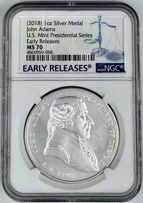 (2018) Silver Medal John Adams Presidential Series NGC MS70 Early Release - Image 1 of 2