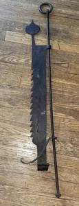 Rare! 19th Century AMERICAN SAWTOOTH WROUGHT IRON HEARTH TRAMMEL 36” Pole - Picture 1 of 8