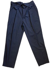 NWOT GAP High Rise Pleated Navy Blue Pin-Stripe Belted Trousers Preppy Size 8 - Picture 1 of 10