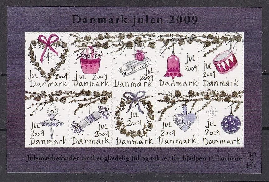 Denmark Tree Decoration (10stk Self-adhesive Sheet) Christmas Seal Booklet 2009 - Image 1 of 1