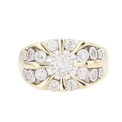 .88ctw Round Cut Diamond Halo Wedding Band Ring 10k Multi-Tone Gold Size 10 - Image 1 of 4