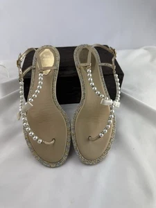 Cream gold pearl sandals Rene Caovilla Size 8.5 - Picture 1 of 7