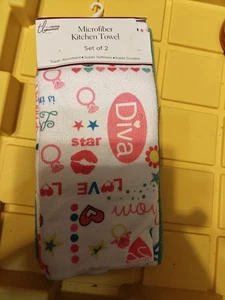 TD2- Juego de 2 toallas de cocina de microfibra True Living verde y rosa diva - Imagen 1 de 2