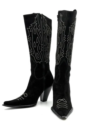 Botas de Vaquero Steven By Steve Madden Altas Cuero Negro Punta Tacón Talla 9M Foto 1 de 4