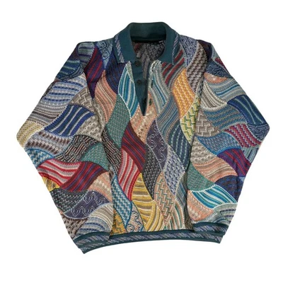 Suéter masculino vintage TUNDRA CANADÁ multicolorido estilo coogi hip hop malha 3D M - Imagem 1 de 4