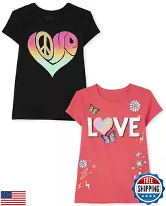 The Children's Place girls Short Sleeve Graphic T-shirt 2-pack T Shirt, Love/ - Picture 1 of 3