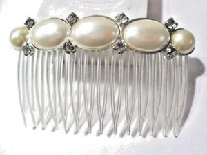 HAIR COMB VINTAGE FAUX PEARL DARKENED PRONG SET RHINESTONES AS IS - Picture 1 of 2