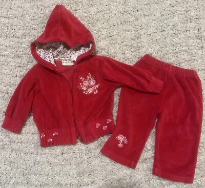 Винтажный Baby Togs красный трек костюм молнии толстовка с капюшоном брюки цветочный деталь 6/9 месяцев - Изображение 1 из 4