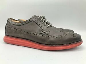 COLE HAAN Grand OS Gray Brown Leather Wingtip Sneakers w/ Red Soles | Men's 12 M