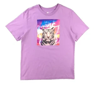 The Nike Tee Women's Size Medium Lavender White Tiger Graphic SS Shirt - Picture 1 of 11