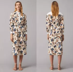 Abito Tory Burch XL tunica floreale midi camicia girocollo manica lunga toilette - Foto 1 di 16