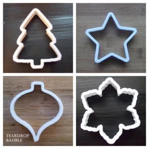 4 Xmas Cookie Cutters Biscuit Dough Fondant Star Snowflake Bauble Tree Christmas - Picture 1 of 14