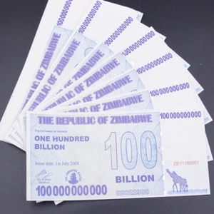 Lot 10 Pcs Zimbabwe $100 Billion Banknotes Paper Money Crafts Gift Collection - Picture 1 of 4