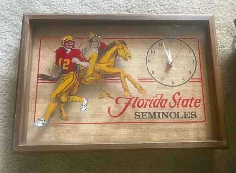 1981 Florida State Seminoles Kelly Lowery Osceola Glass Clock #12 Quarterback Cover