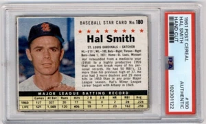 1961 Post Cereal Corte a Mano Hal Smith #180 PSA Auténtico Cardenales de San Luis - Imagen 1 de 2