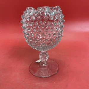 Duncan & Miller Clear Glass Hobnail Crimped Footed Vase Vintage - Picture 1 of 7