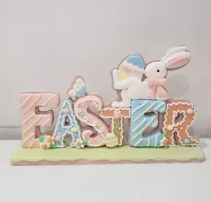 NEW! PASTEL EASTER SPRING GLITTER GINGERBREAD BUNNY EGG COOKIE DECOR TABLE SIGN - Picture 1 of 4