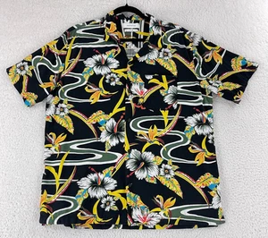 Urban Outfitters Black Hawaiian Print Shirt Mens Button-Up Casual Size Large - Picture 1 of 17