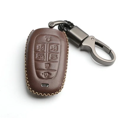 For 2020 2021 Hyundai Sonata Nexo 7 Buttons Key Fob Cover Case Brown Leather - Image 1 of 4