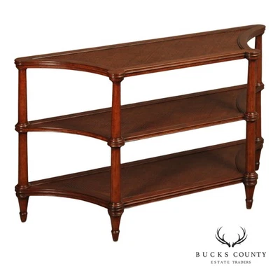 Servidor Etagere de tres niveles de ratán y caoba estilo colonial británico Ethan Allen Foto 1 de 4