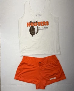Conjunto de 2 piezas de camiseta sin mangas Hooter's Uniform naranja pequeña y blanca - Imagen 1 de 14