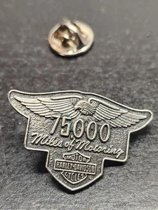 Vintage 75,000 Miles of Motoring Pin - Harley Davidson Motorcycle - Picture 1 of 4