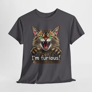 Furious Cat Unisex T-Shirt lustig schwere Baumwolle Shirt Geschenk für Katzenliebhaber Humor Top - Bild 1 von 15