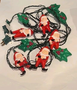 10' Vintage Blow Mold Elf & Holly Christmas String Lights Sue Scott Primal WORKS - Picture 1 of 16