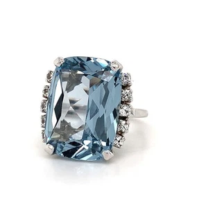 10K White Gold Cushion Cut Blue Spinel And Diamond Cocktail Ring Size 4.75 - Picture 1 of 16