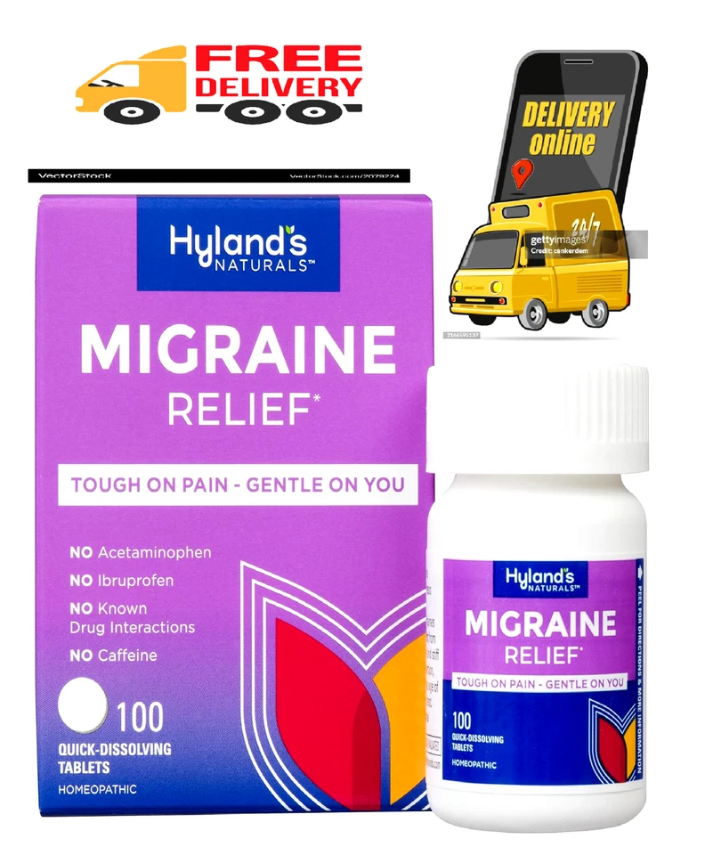 Tabletas naturales para aliviar el dolor de cabeza para migraña Hyland's embalaje de 100 unidades Foto 1 de 4