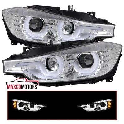 Projector Headlights Fits 2012-2015 BMW F30 320i 328i 335i LED U Halo HID Type - Image 1 of 4