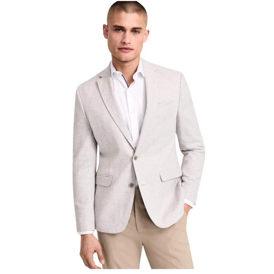 Bar Iii Mens Slim fit Sport Coat Blazer 38 R Light Grey Plaid - Image 1 of 1
