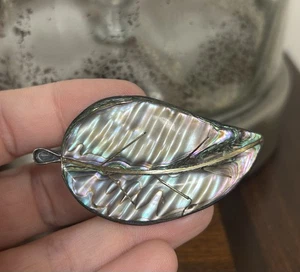 Vintage MCM Abalone Muschelblatt Anstecknadel Brosche Sterling? - Bild 1 von 6