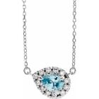 14K White 5X3 Mm Natural Aquamarine & 1/8 Ctw Natural Diamond 18" Necklace