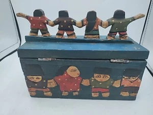 SELTENE geschnitzte Aufbewahrungsbox mit Kosakentänzer Figuren, russische Volkskunst Vintage - Bild 1 von 12