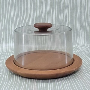 Vintage Retro Danish Teak Cheese Serving Dish 1970s Luthje Wood Plastic Denmark - Picture 1 of 9